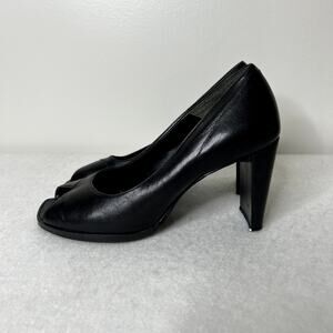 Nine West Black Leather Peep Toe Heels